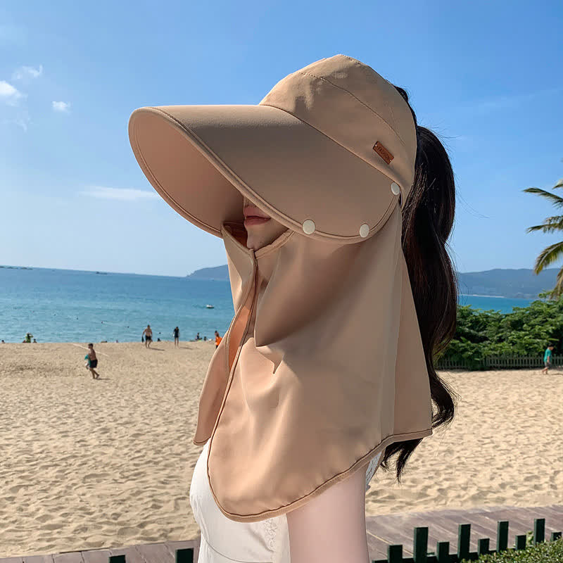 Outdoor Visor Sun Hat with Detachable Neck Flap - Khaki - One Size - image 3