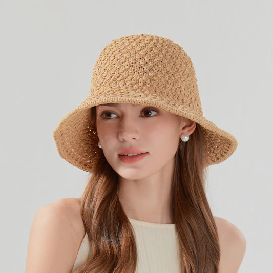 Handwoven Straw Sun Protection Bucket Hat - image 0