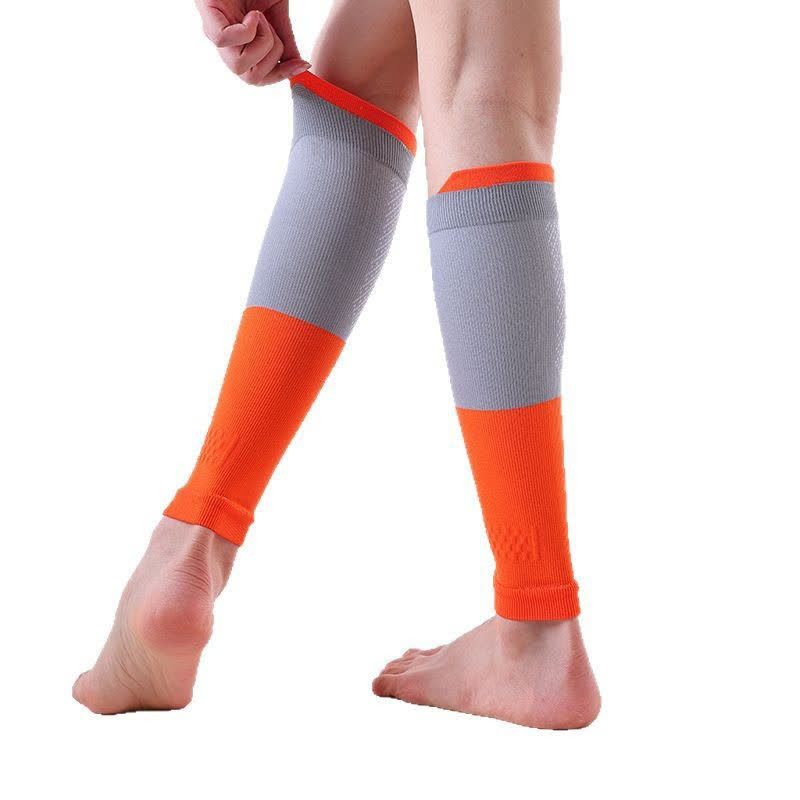 Colorblock Sports Running Compression Calf Sleeves(3 Pairs) - Orange&Grey - One Size - image 6