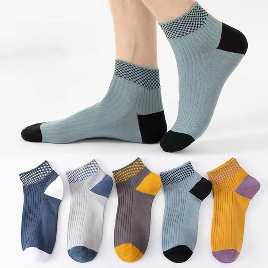 Breathable Bamboo Fiber Ankle Socks with Checkered Cuffs(5 Pairs) - image 0