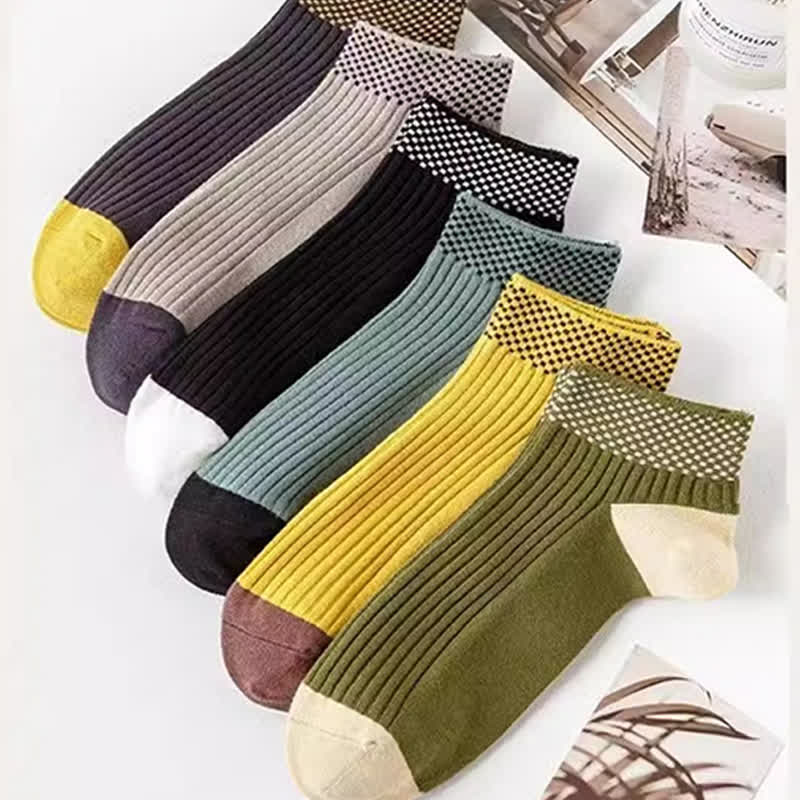 Breathable Bamboo Fiber Ankle Socks with Checkered Cuffs(5 Pairs) - Multicolor - EU39-44(US6-10) - image 1