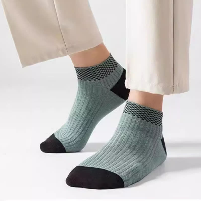 Breathable Bamboo Fiber Ankle Socks with Checkered Cuffs(5 Pairs) - image 5