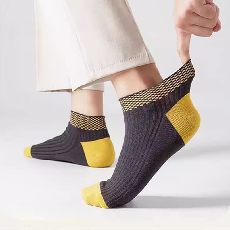 Breathable Bamboo Fiber Ankle Socks with Checkered Cuffs(5 Pairs) - image 4
