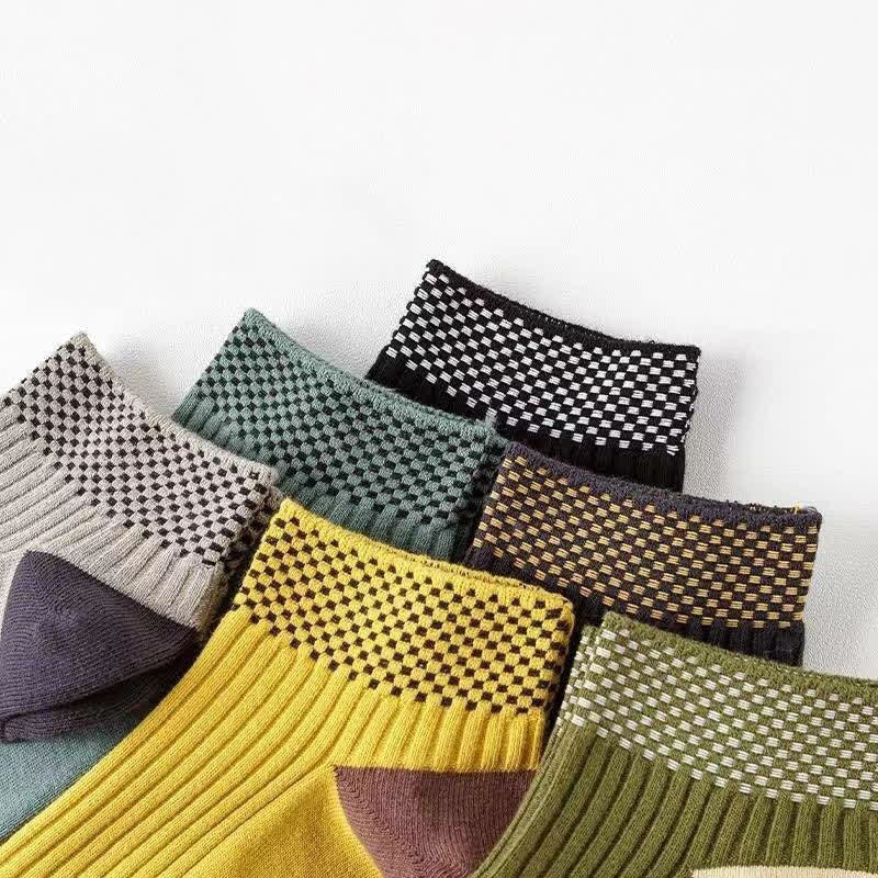 Breathable Bamboo Fiber Ankle Socks with Checkered Cuffs(5 Pairs) - image 2