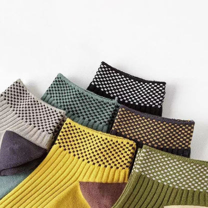 Breathable Bamboo Fiber Ankle Socks with Checkered Cuffs(5 Pairs) - image 2