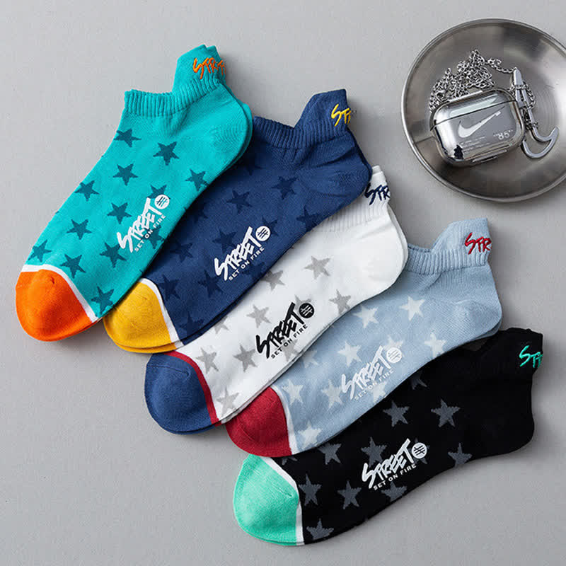 Star Print Breathable Cotton Ankle Socks(5 Pairs) - Multicolor - EU39-44(US6-10) - image 3
