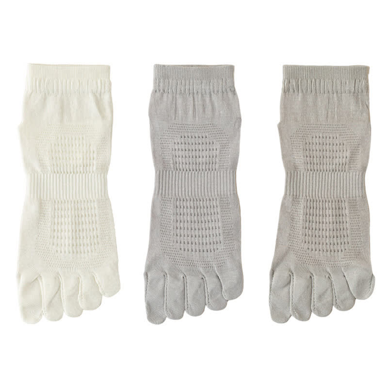Pure Cotton Mesh Five-toe Ankle Socks(3 Pairs) - White+Light Gray+Light Green - EU39-45(US6-11) - image 2