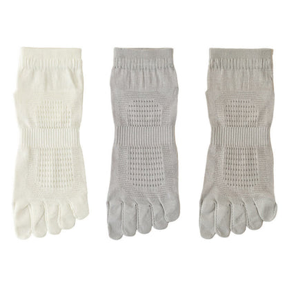 Pure Cotton Mesh Five-toe Ankle Socks(3 Pairs) - White+Light Gray+Light Green - EU39-45(US6-11) - image 2