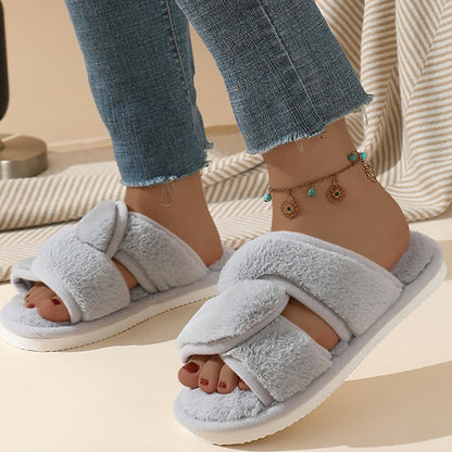 Plus Size Non-slip Plush Cross Band Slippers - image 8
