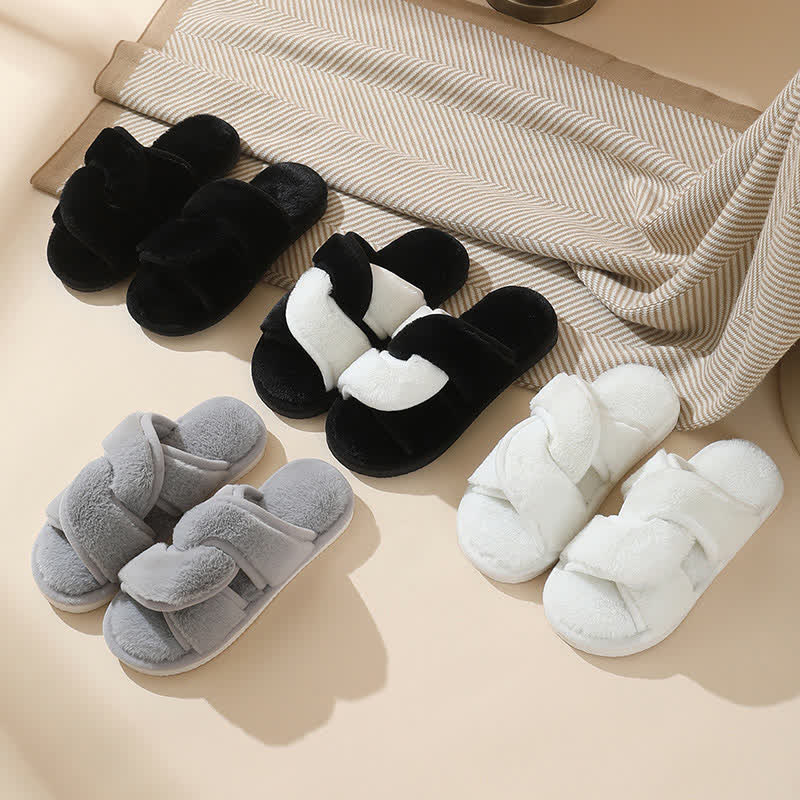 Plus Size Non-slip Plush Cross Band Slippers - image 2