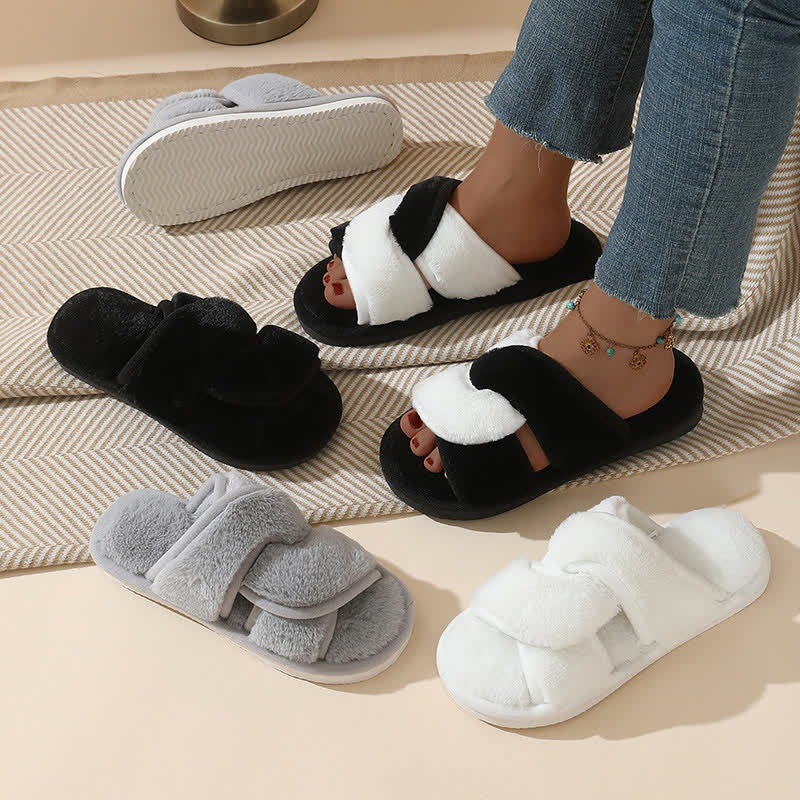 Plus Size Non-slip Plush Cross Band Slippers - image 1