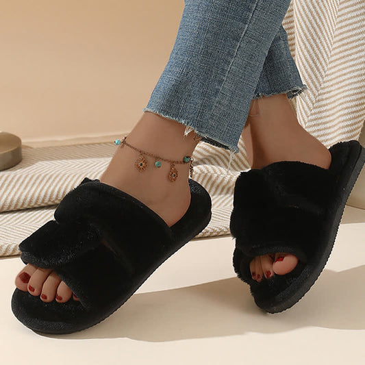 Plus Size Non-slip Plush Cross Band Slippers - image 0