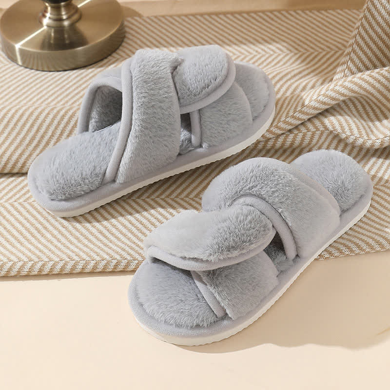 Plus Size Non-slip Plush Cross Band Slippers - Grey - EU44-45(US10-11) - image 9