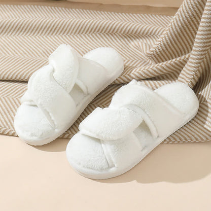 Plus Size Non-slip Plush Cross Band Slippers - White - EU44-45(US10-11) - image 6