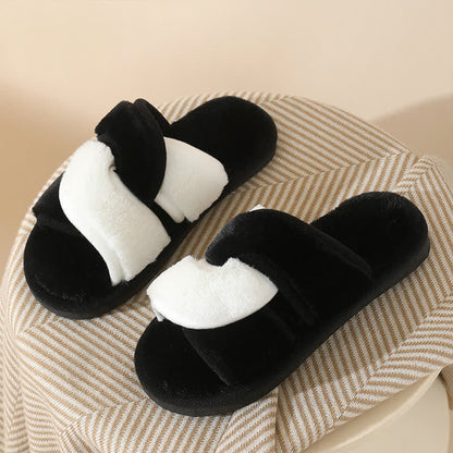 Plus Size Non-slip Plush Cross Band Slippers - Black&White - EU44-45(US10-11) - image 11