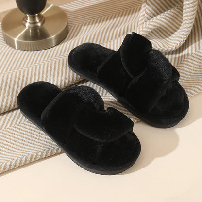 Plus Size Non-slip Plush Cross Band Slippers - Black - EU44-45(US10-11) - image 3