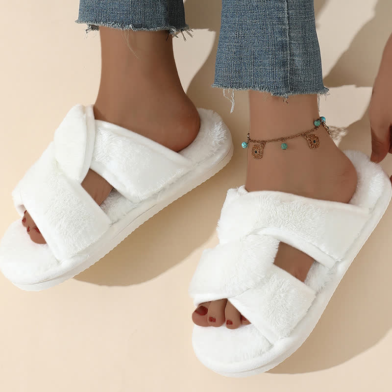 Plus Size Non-slip Plush Cross Band Slippers - image 5