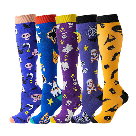 Halloween Skull Ghost Series Compression Socks(5 Pairs) - Multicolor - S/M - image 0