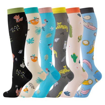 Cute Animal Plant Print Compression Socks(6 Pairs) - image 0