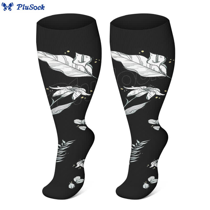 Plus Size Floral Leaf Series Compression Socks(3 Pairs) - image 1