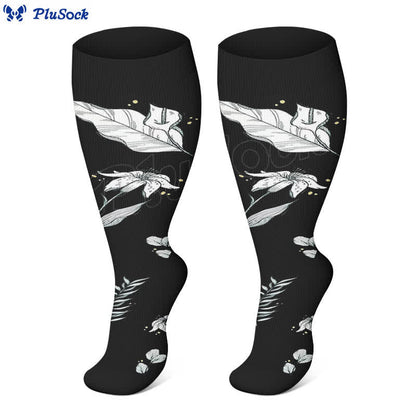 Plus Size Floral Leaf Series Compression Socks(3 Pairs) - image 1