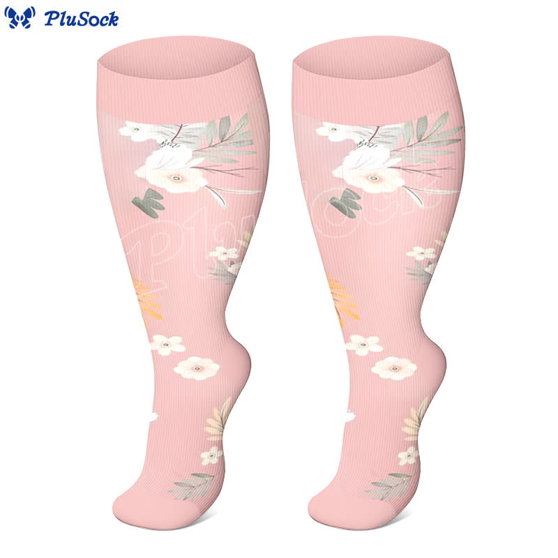 Plus Size Peach Blossom Compression Socks(3 Pairs) - image 3