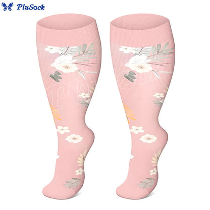 Plus Size Peach Blossom Compression Socks(3 Pairs) - image 3