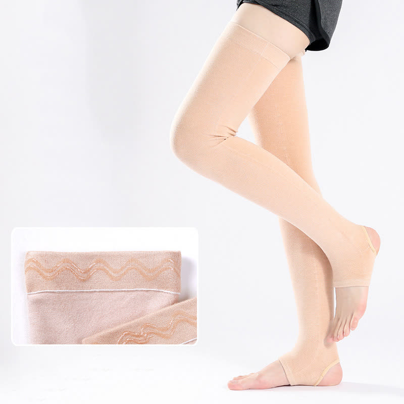 Solid Color Cotton Thigh Sleeves with Non-slip Silicone Grip - Nude - XL - image 3
