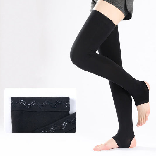 Solid Color Cotton Thigh Sleeves with Non-slip Silicone Grip - Black - XL - image 0