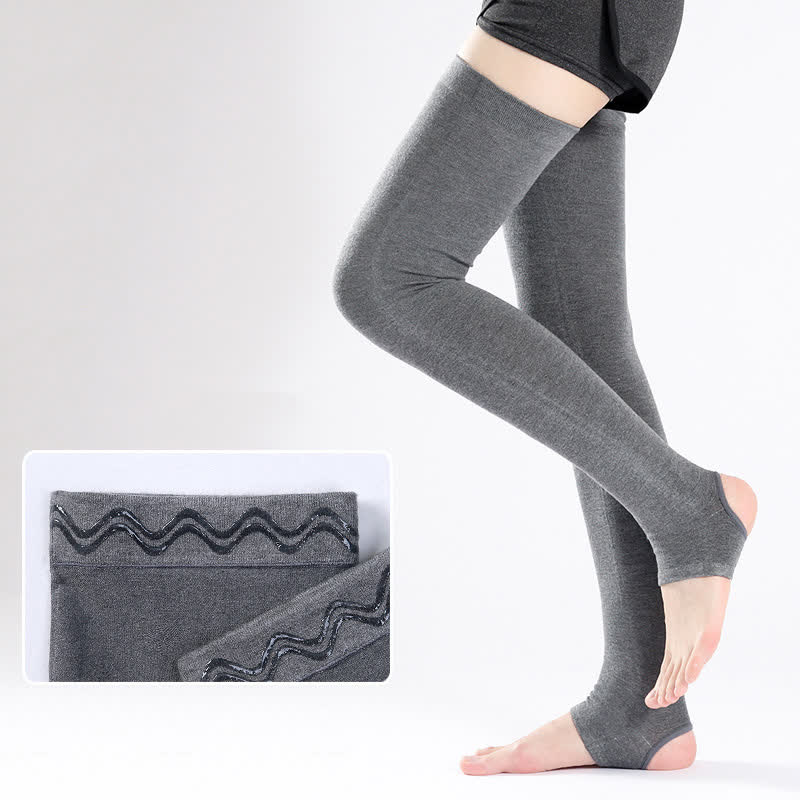 Solid Color Cotton Thigh Sleeves with Non-slip Silicone Grip - Dark Grey - XL - image 1