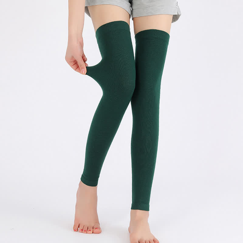 Solid Color Thin Knitted Elastic Thigh Sleeves - Dark Green - XL - image 15