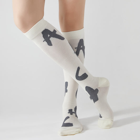 Cactus Letter Print Compression Knee High Socks(3 Pairs) - White - EU37-42(US4-8.5) - image 0