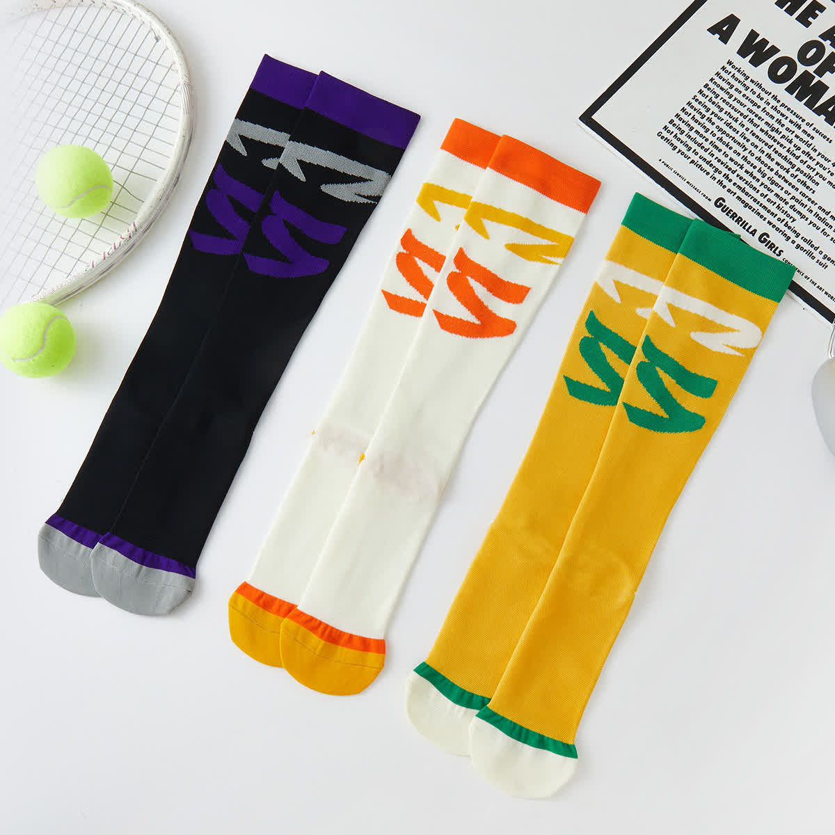 Colorblock Compression Knee High Socks(3 Pairs) - Multicolor - EU37-42(US4-8.5) - image 1