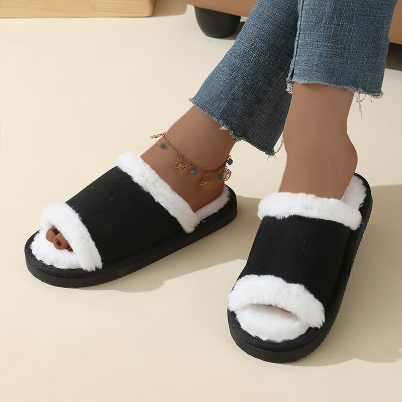 Suede Slippers with Fur Trim - image 4