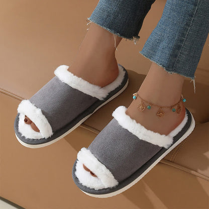 Suede Slippers with Fur Trim - image 6