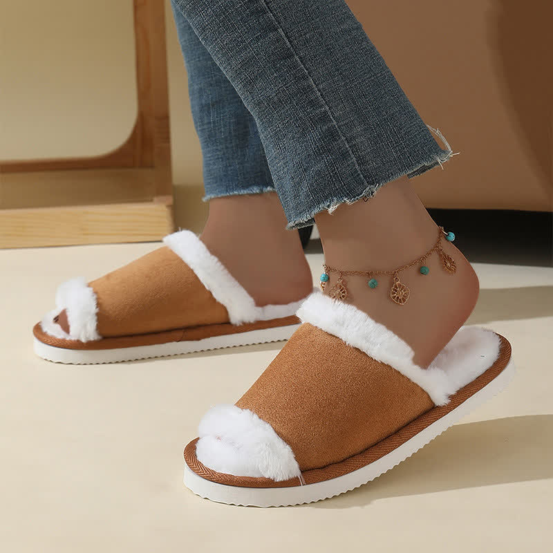 Suede Slippers with Fur Trim - image 10