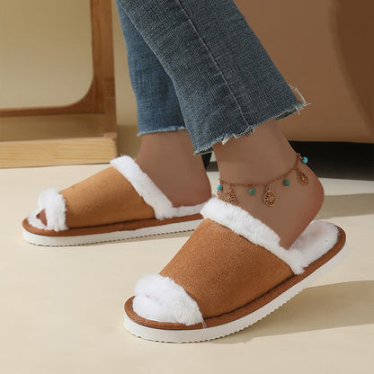 Suede Slippers with Fur Trim - image 10