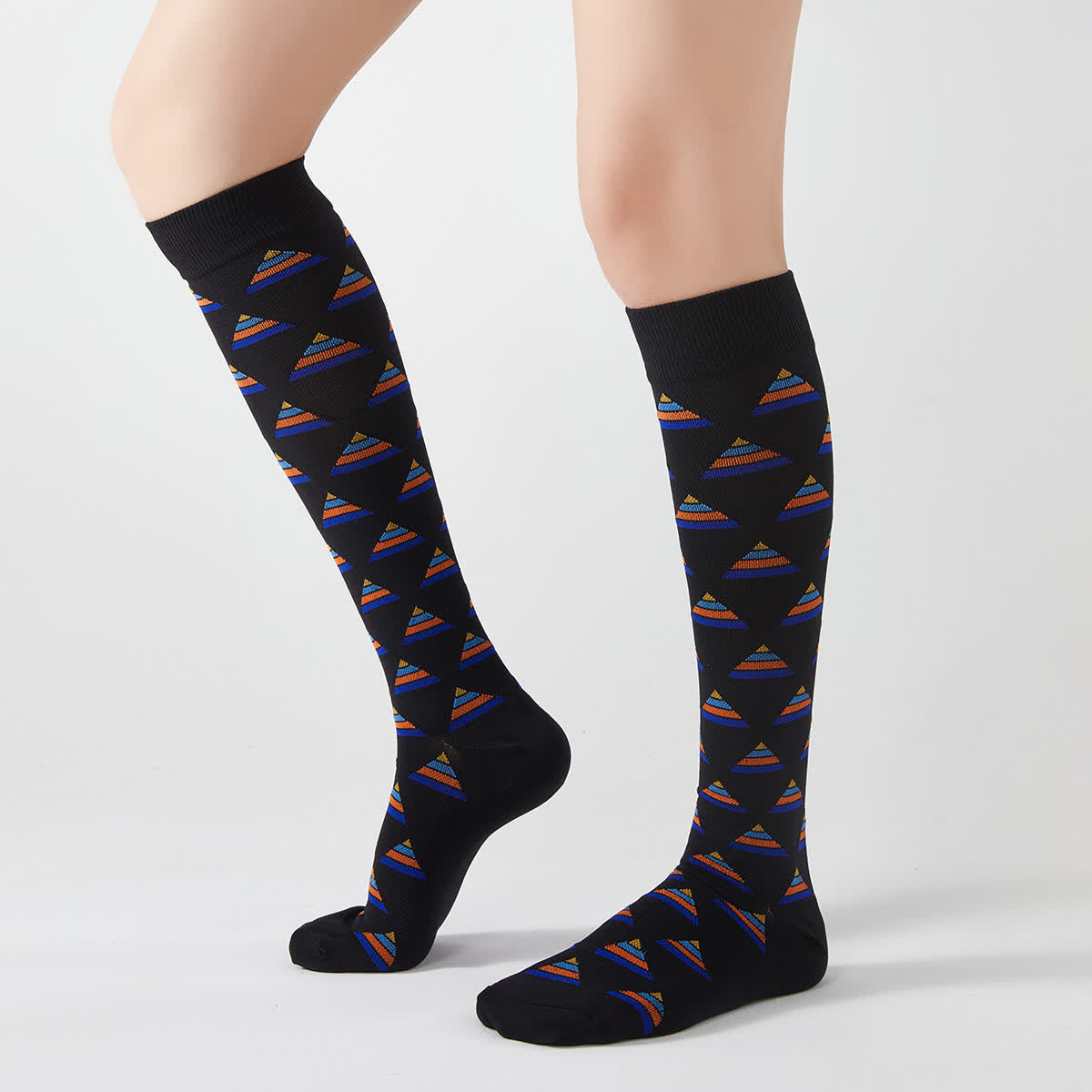 Geometric Graphic Compression Knee High Socks(5 Pairs) - Black&Blue - EU37-42(US4-8.5) - image 4