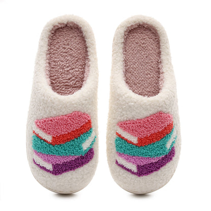 Plus Size Book Print Slippers - White - EU44-45(US10-11) - image 1
