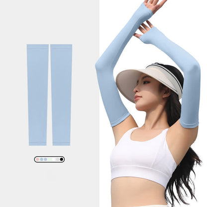Outdoor Sports Sun Protection Ice Silk Arm Sleeves - Blue - XL - image 10