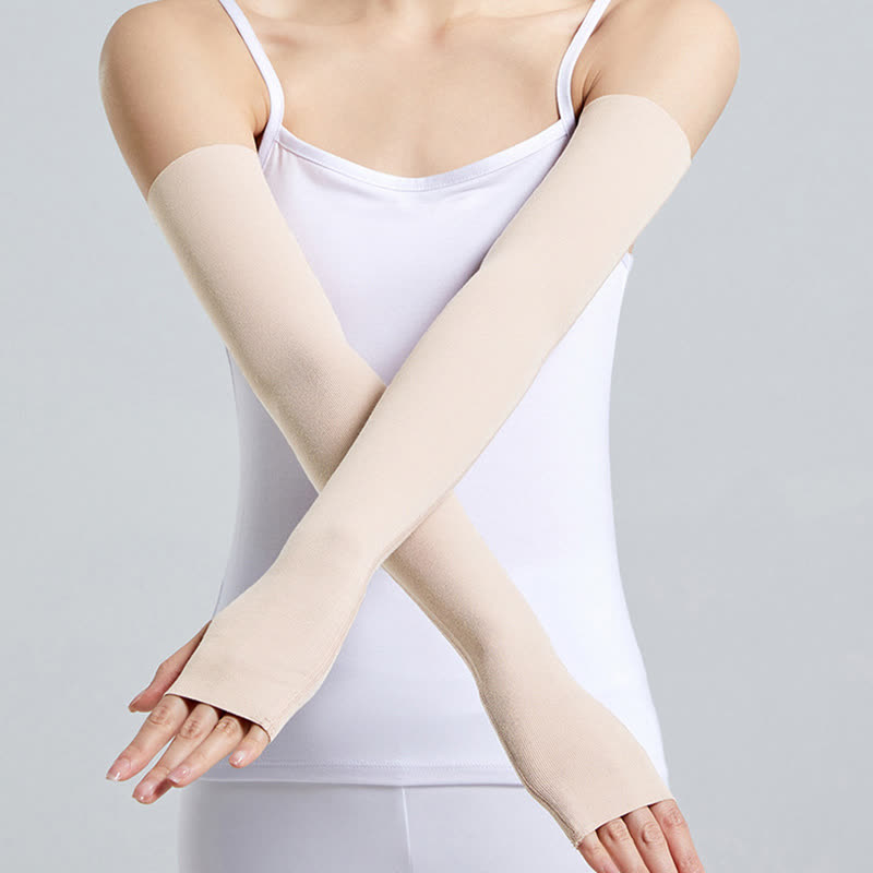 Long Modal Finger Loop Arm Sleeves(2 Pairs) - Beige - XL - image 7