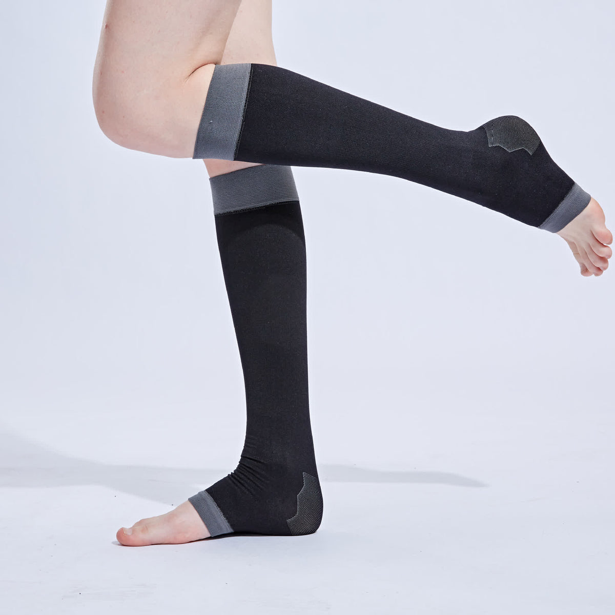 Black Open-toe Compression Knee-high Socks(3 Pairs) - image 3