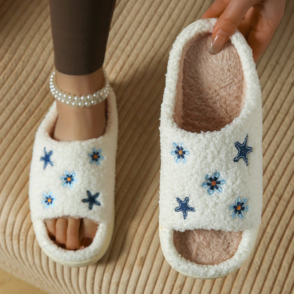Plus Size Cute Cartoon Flower Star Slippers - White - EU44-45(US10-11) - image 2