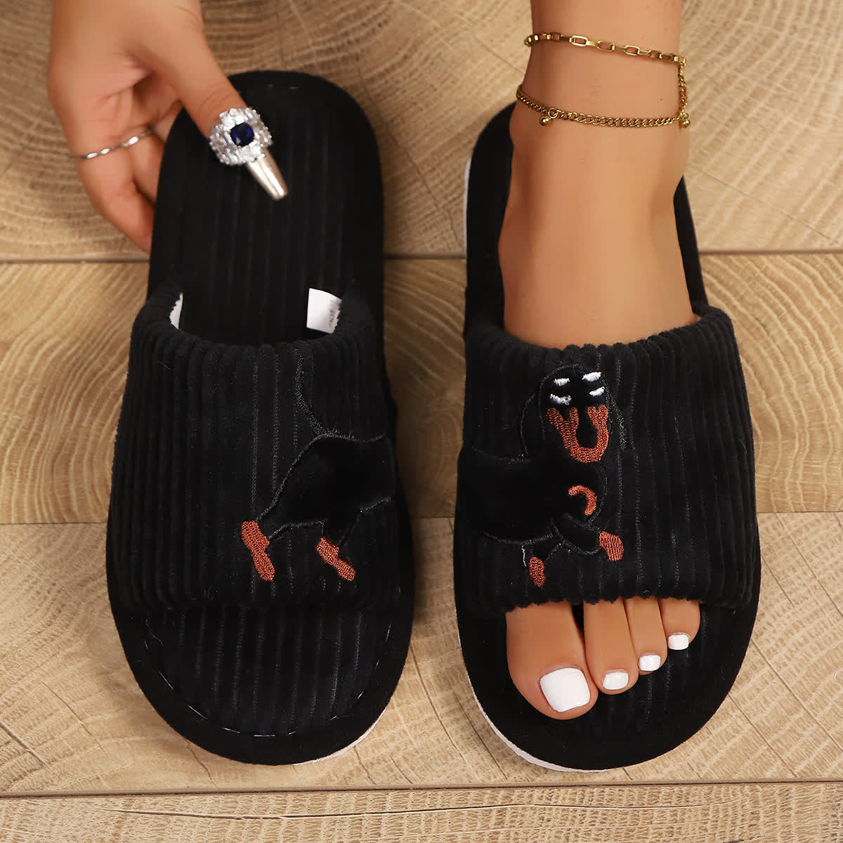 Plus Size Cute Dachshund Slippers - Black - EU43-44(US9-10) - image 1