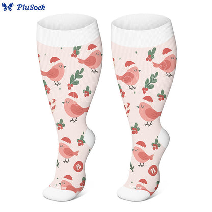 Plus Size Christmas Gnomes Birds Compression Socks(3 Pairs) - image 5
