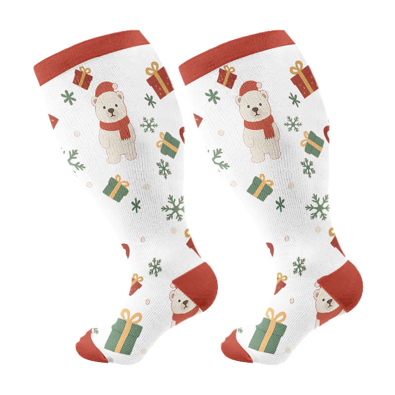 Plus Size Christmas Gnomes Birds Compression Socks(3 Pairs) - White(1 Pair) - 4XL - image 10