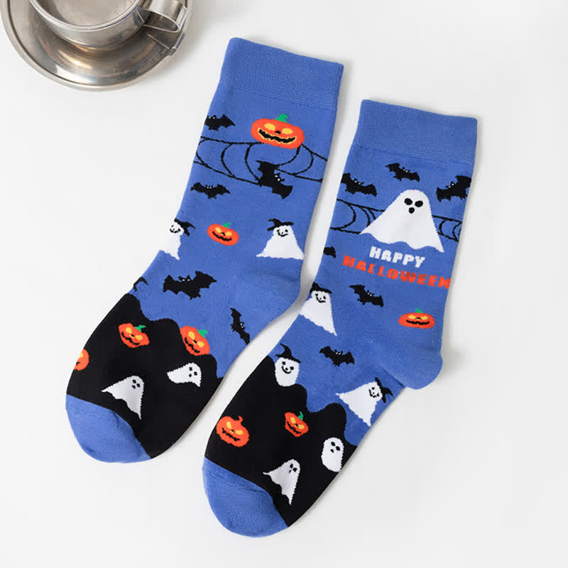 Plus Size Halloween Cute Cat Ghost Quarter Socks(6 Pairs) - Blue - EU36-44(US4-10) - image 13