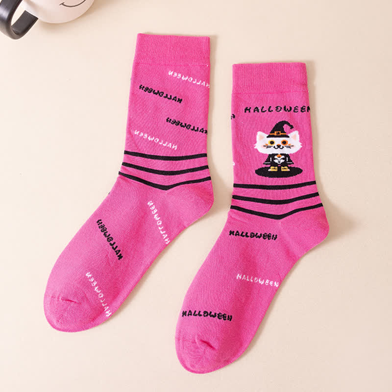 Plus Size Halloween Cute Cat Ghost Quarter Socks(6 Pairs) - Pink - EU36-44(US4-10) - image 11