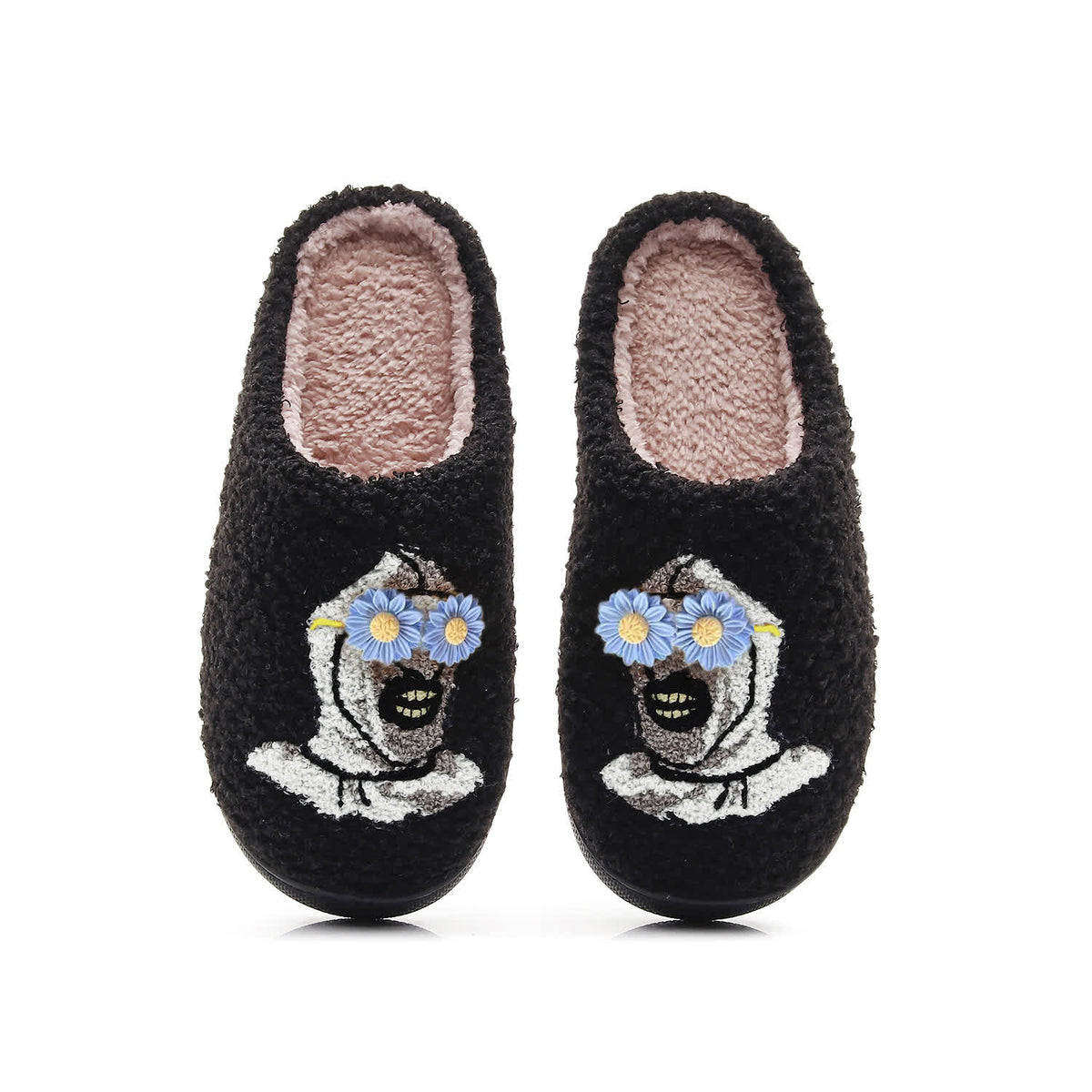 Halloween Skull Slippers with Flower Glasses - Black - Blue - EU44-45(US10-11) - image 12
