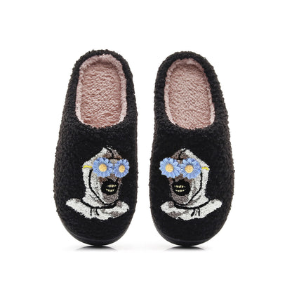 Halloween Skull Slippers with Flower Glasses - Black - Blue - EU44-45(US10-11) - image 12